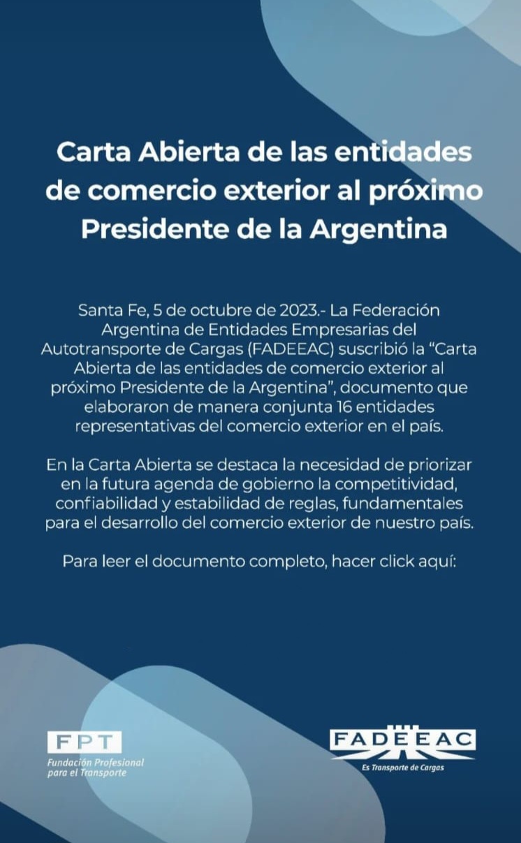 Carta abierta de entidades representativas del comercio al próximo presidente de La Nación